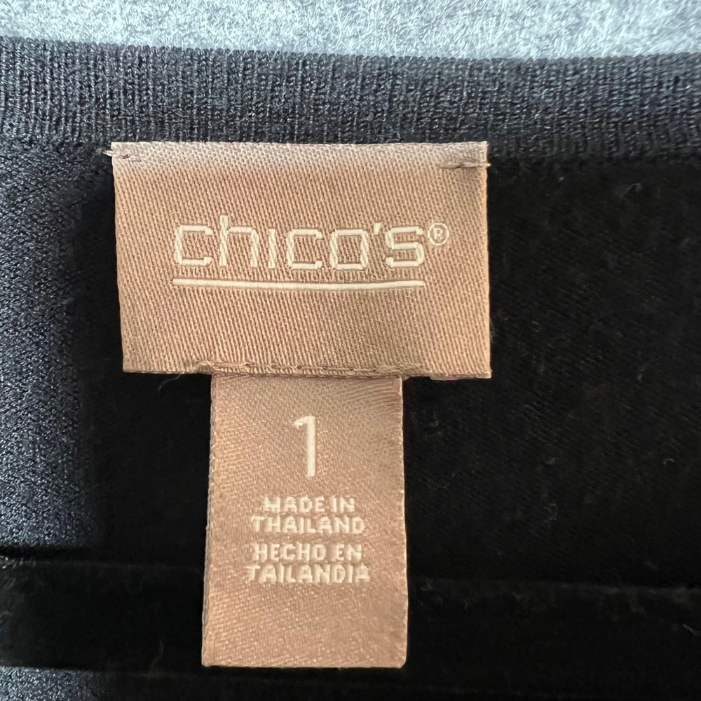 Chicos Size 1 Black‎ Long Sleeve Puff Sleeve Crew Neck Sweater Small - Picture 2 of 6